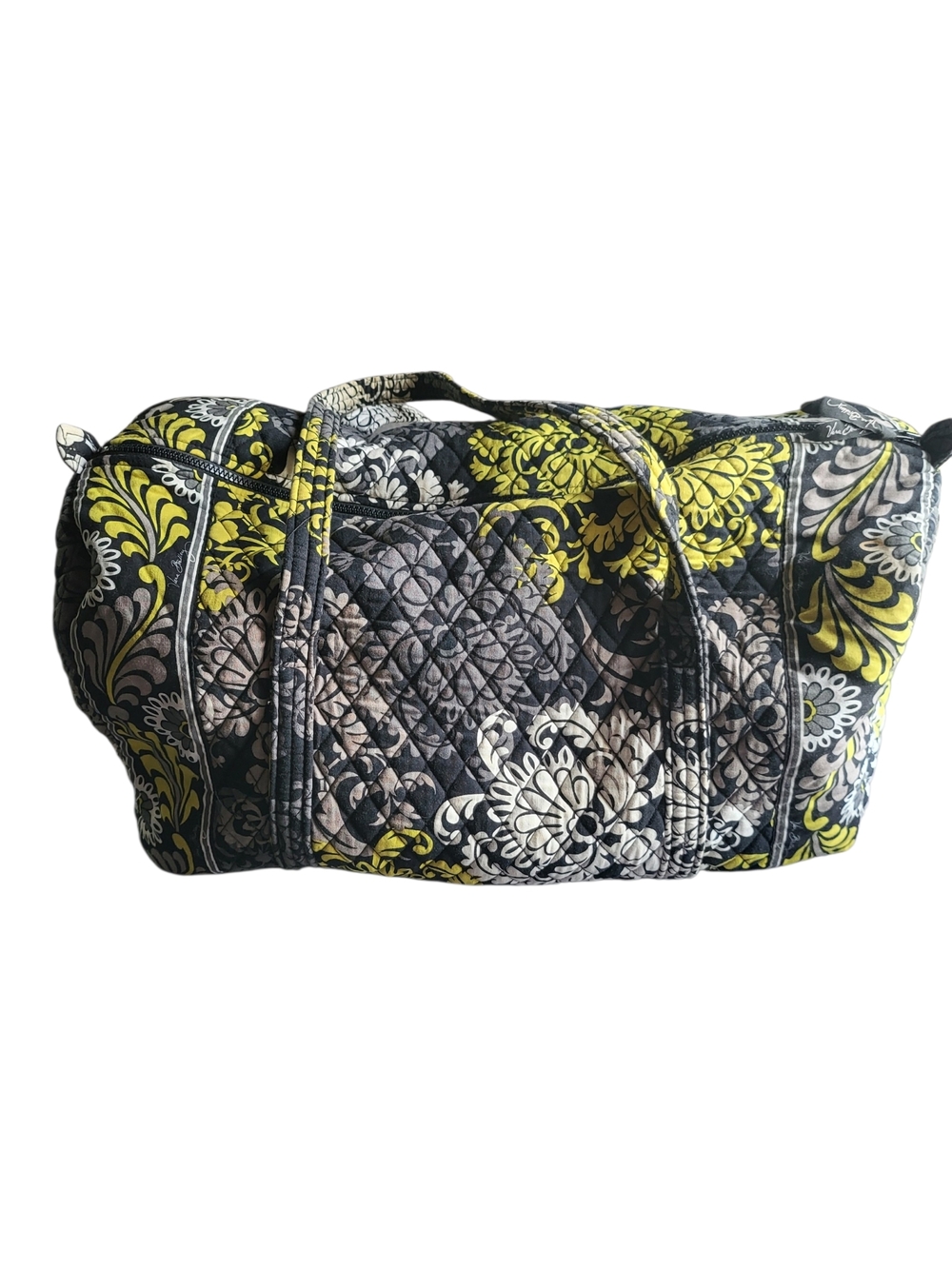 Vera Bradley Quilted Duffel Bag Black Gray Yellow Floral Travel Weekender